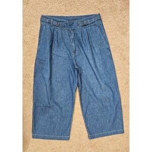 Lauren Ralph Lauren Black Label Women's Pleated Wide Leg Blue Jeans Sz 16